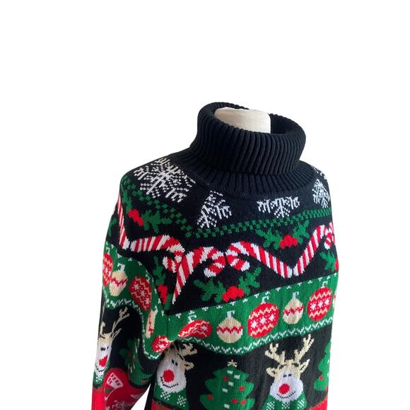 HOLIDAY Sweater Womens Sz Small Black Turtleneck Novelty Reindeer Ornament - Picture 2 of 6